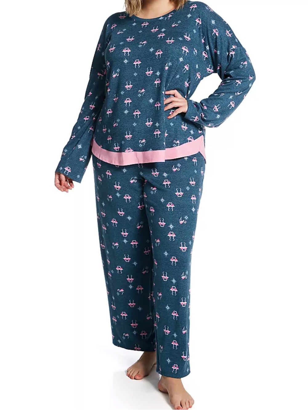 ELLEN TRACY FLAMINGO PRINT LONG SLEEVE PAJAMA SET